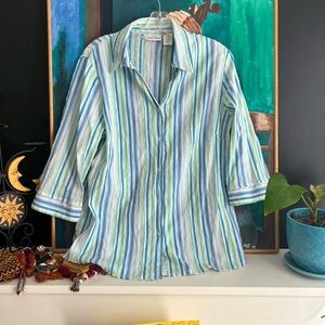 Carol Reed Striped Blouse in Blue and Green 12
